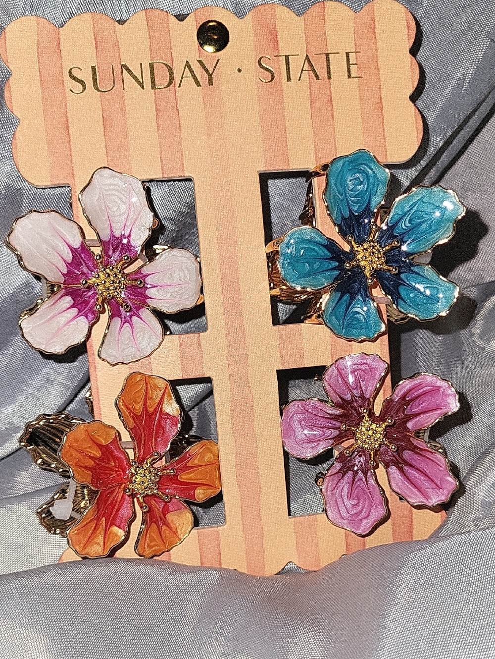 Sunday State Floral Enamel Hair Clips Violet, Teal, Orange, Cream